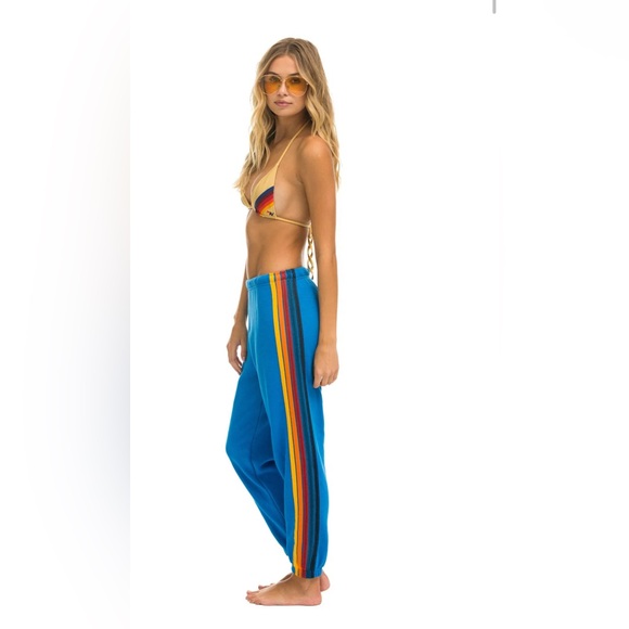 Aviator Nation Double-sided Velvet 5 Stripe Sweatpants - Ocean Blue - Picture 2 of 14